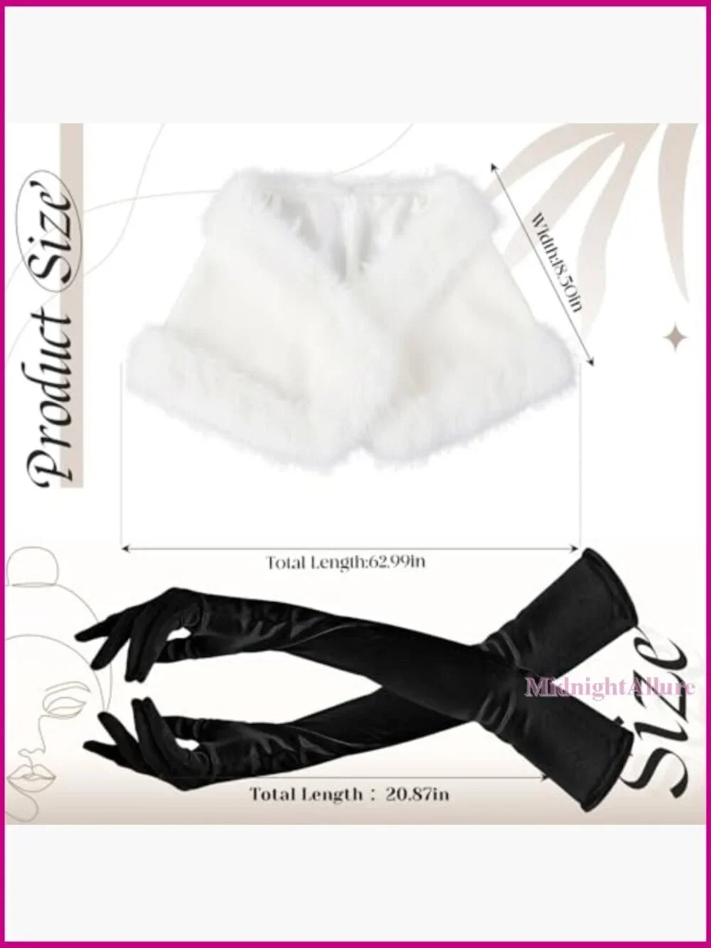 Faux Fur Shawl & Satin Gloves Set for Weddings Parties Performances